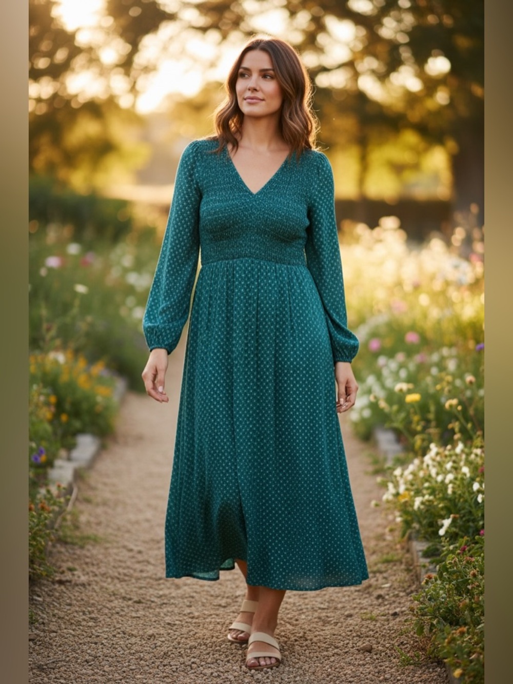 Ava & Viv Teal V-Neck Long Sleeve Maxi Dress